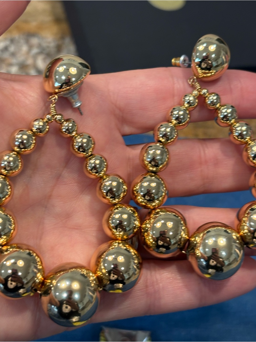 Gold Ball Hoop Drop Earrings - Women Jewelry